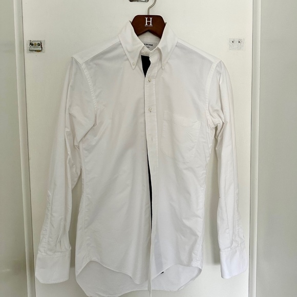 Thom Browne Men's Locker Loop Oxford Shirt w/blue grosgrain placket size 2 M - Picture 2 of 4